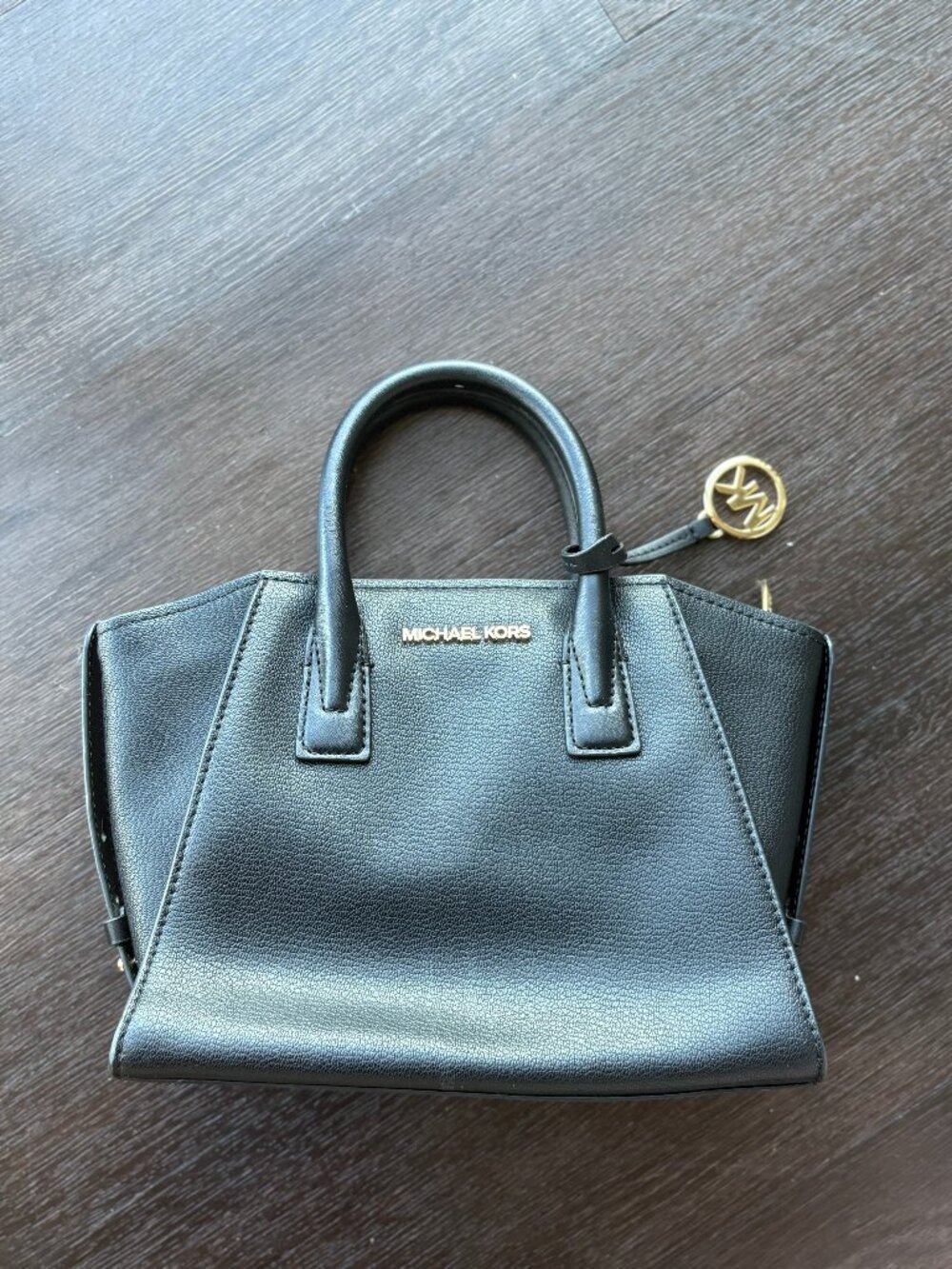 Michael Kors Avril Small Black Leather Satchel Crossbody — Gold Hardware — MSRP